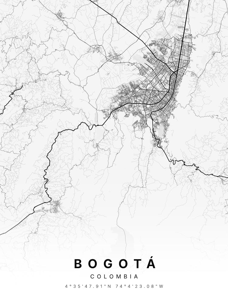 Bogota Colombia White Map