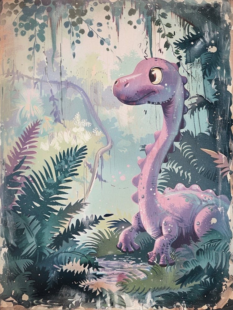 Cute Dinosaur In The Leaves Storybook Style 1