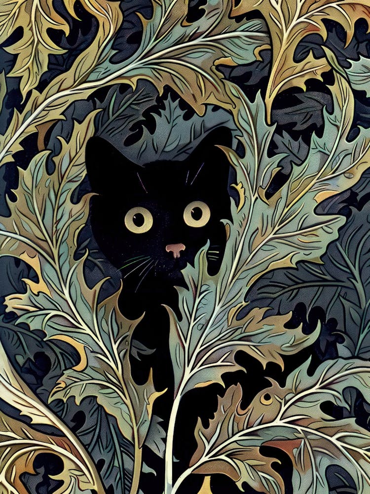Cat Print William Morris Textiles Poster Black Cat Floral