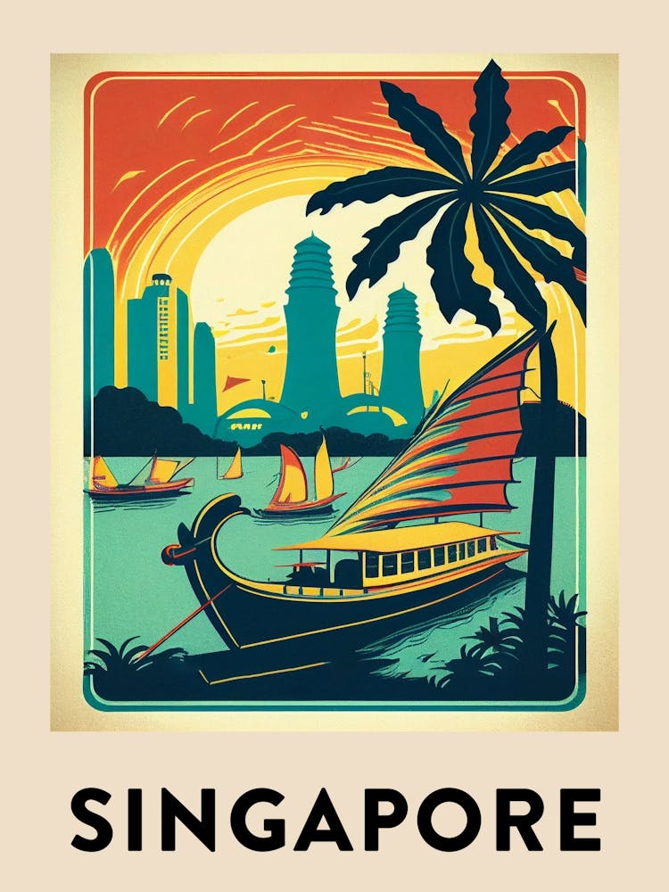 Singapore 2 Vintage Travel Poster