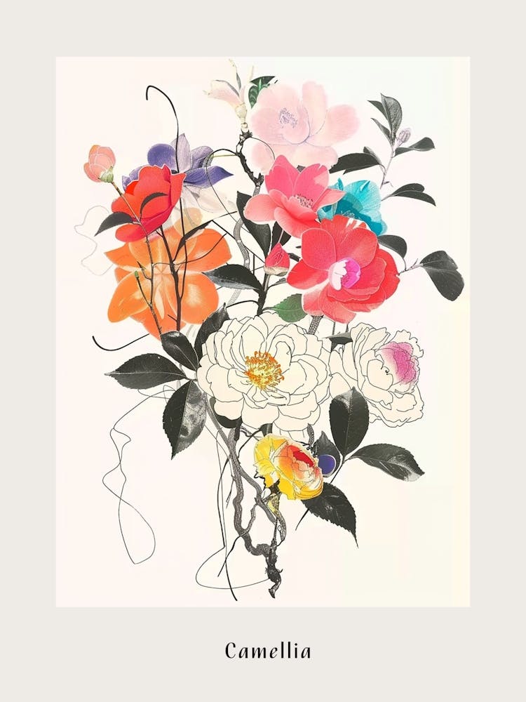 Camellia 2 Collage Flower Bouquet Poster