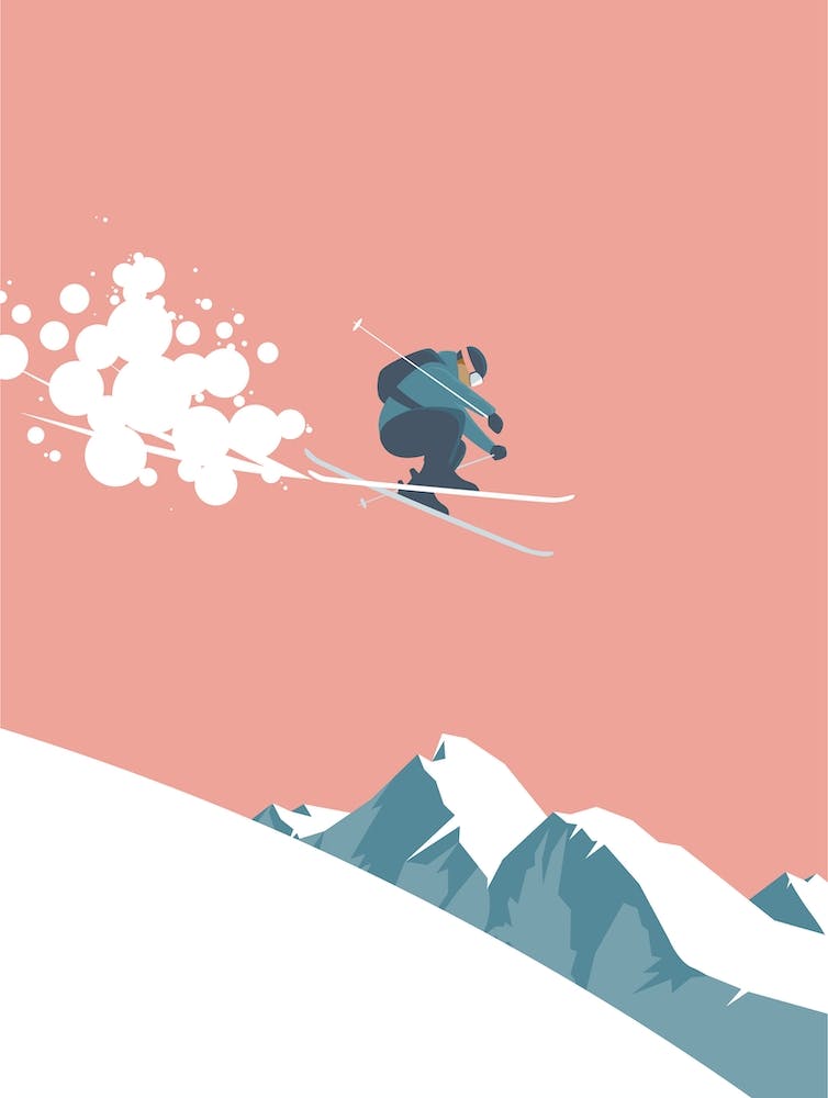 Flying skier in pink
