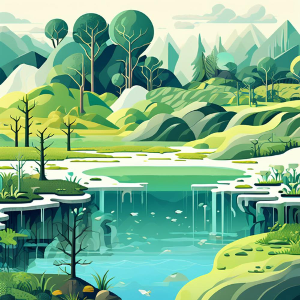 Flat Landscape With Trees And Water