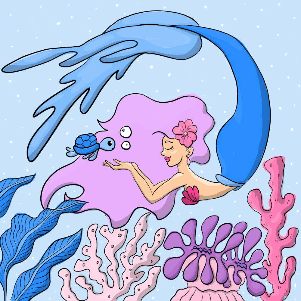 Mermaid Under The Sea in pink and blue