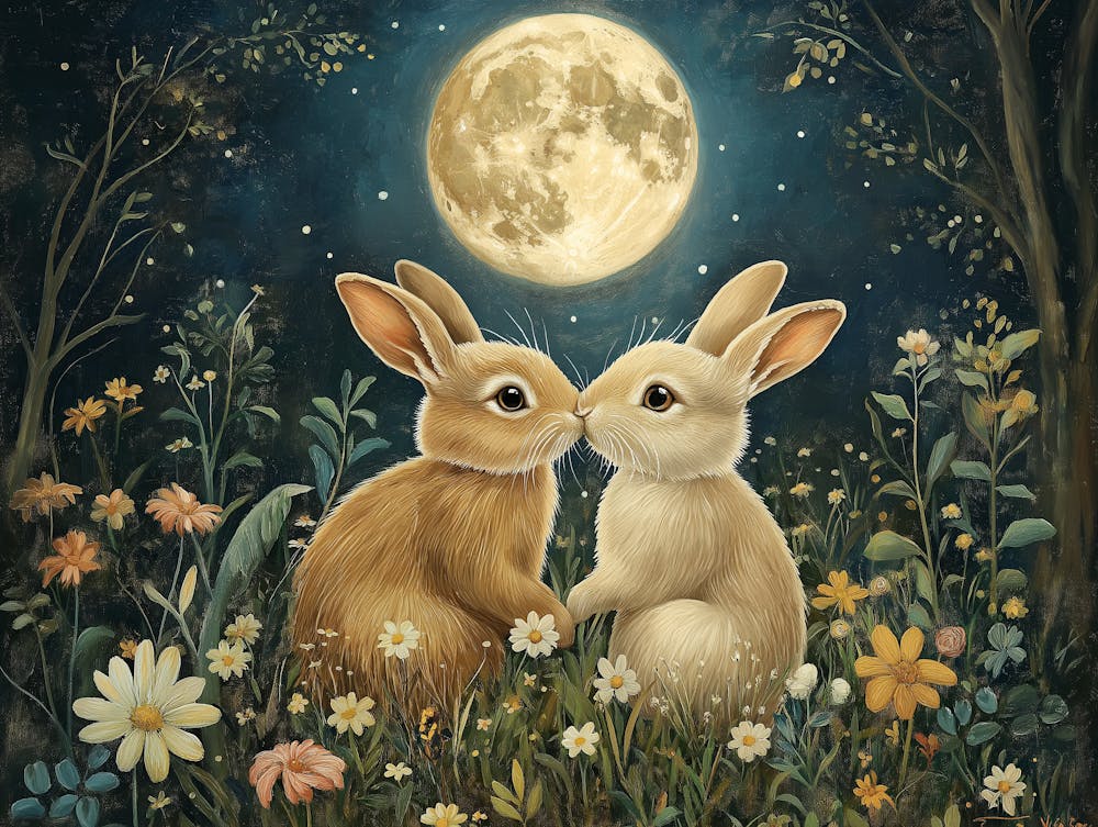 Two Hare Folk Rabbit Nature Illustration Witchy Celestial Southwestern