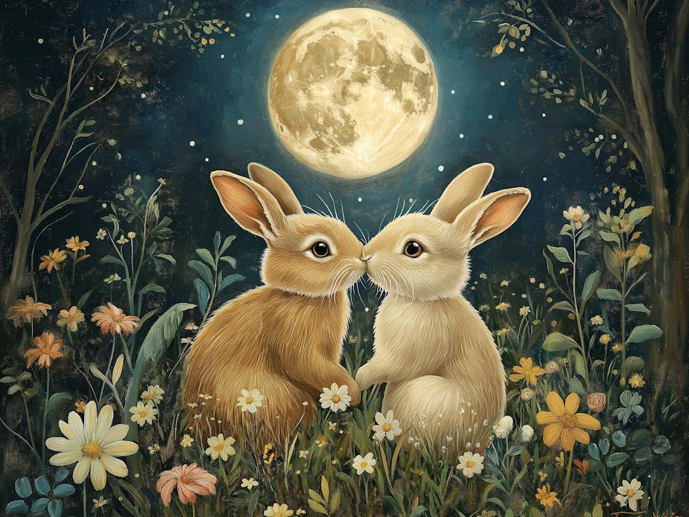 Two Hare Folk Rabbit Nature Illustration Witchy Celestial Southwestern