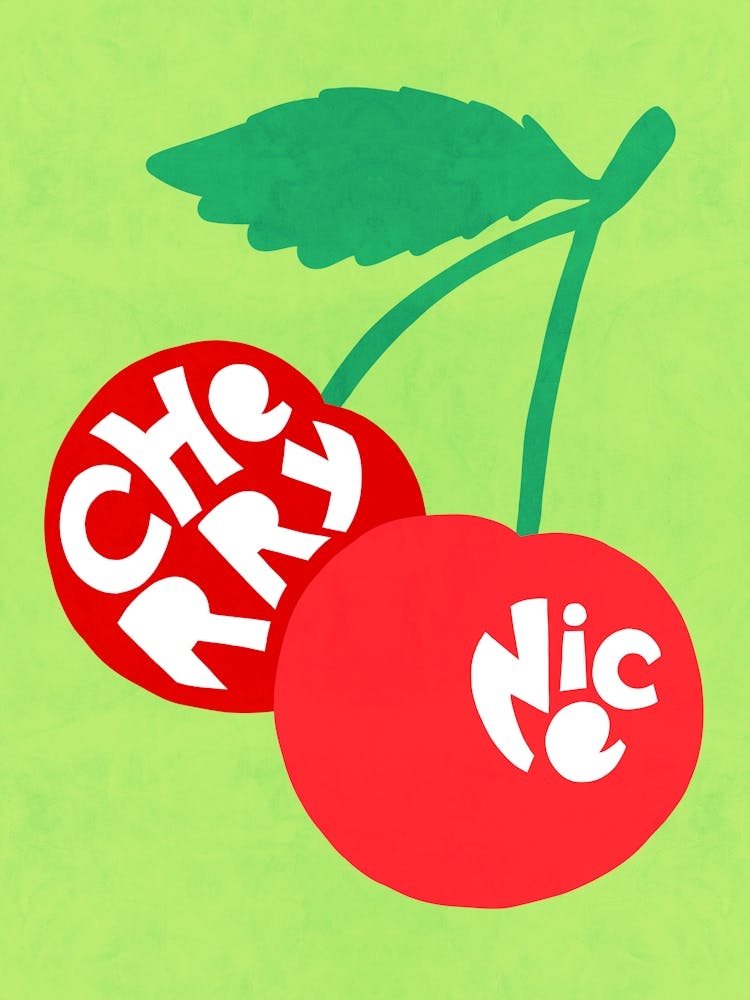 Big Cherry Fruit duo illustration typographic cut-out ‘CHERRY NICE’ pun