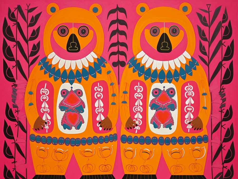 Grizzly Bear 2 Folk Style Animal Illustration