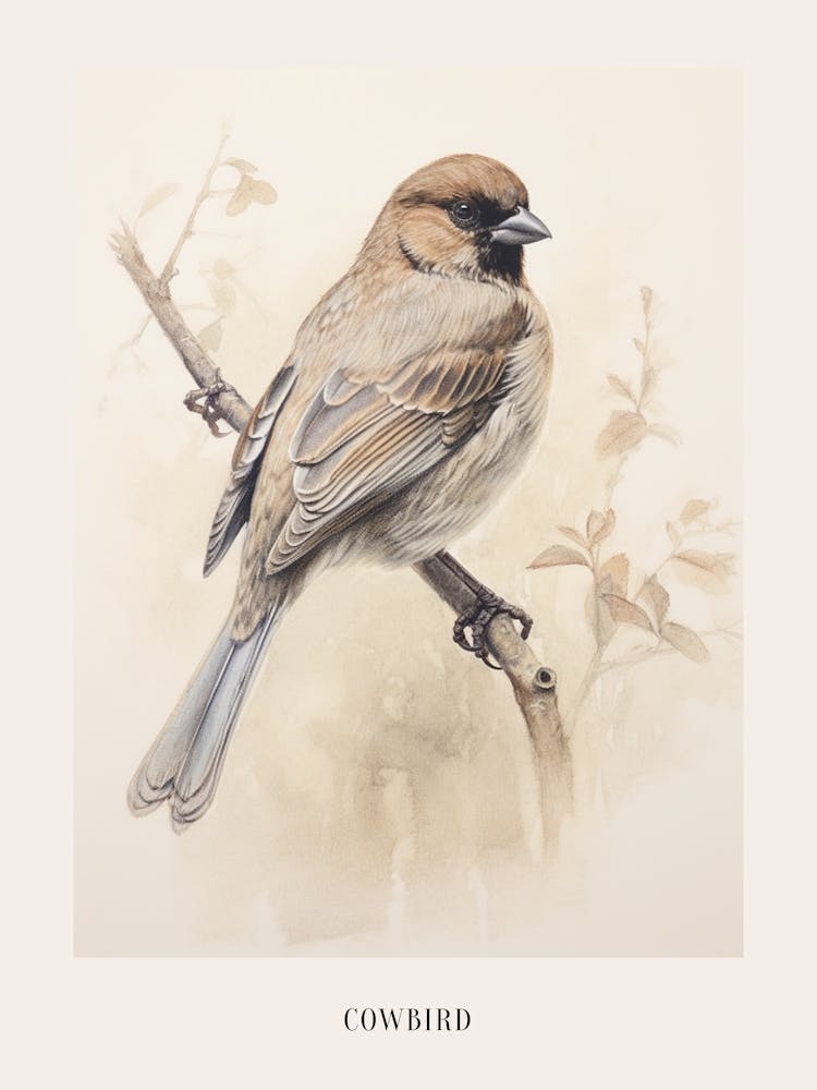 Vintage Bird Drawing Cowbird 2 Poster