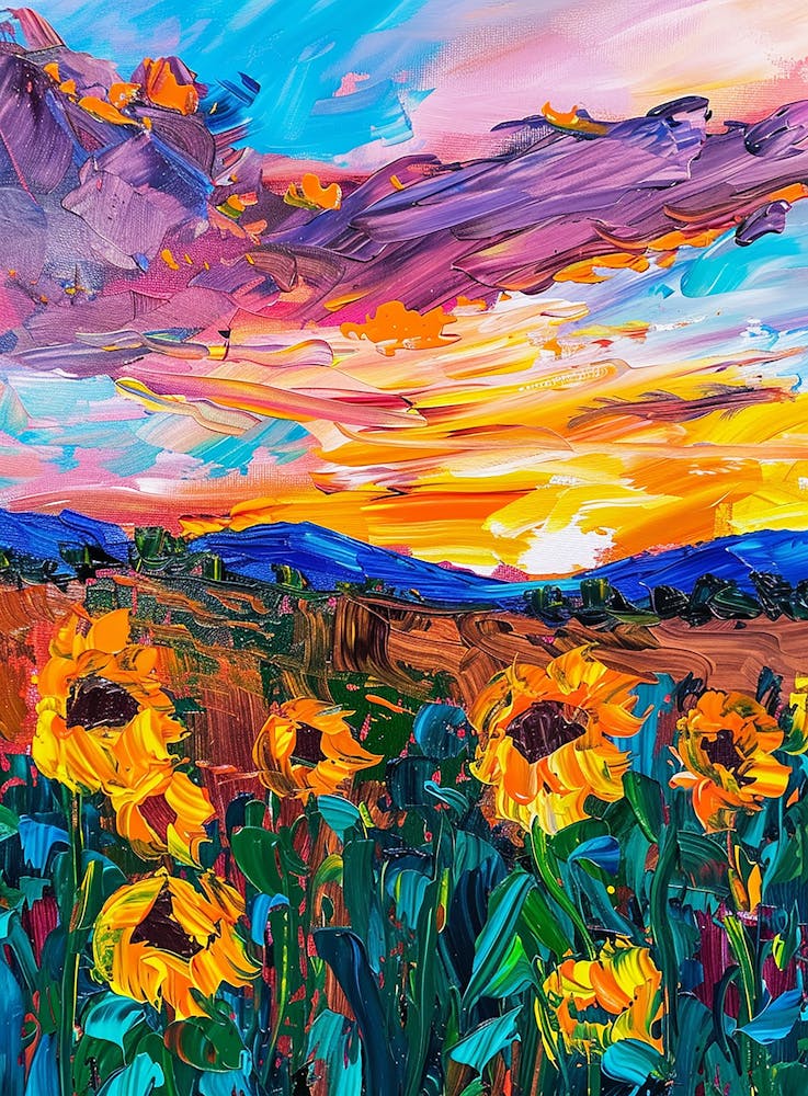 Sunflowers At Sunset