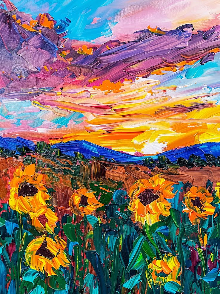 Sunflowers At Sunset