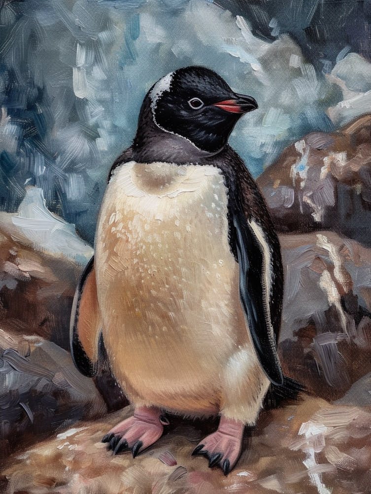 Adlie Penguin Petermann Island Oil Painting 4