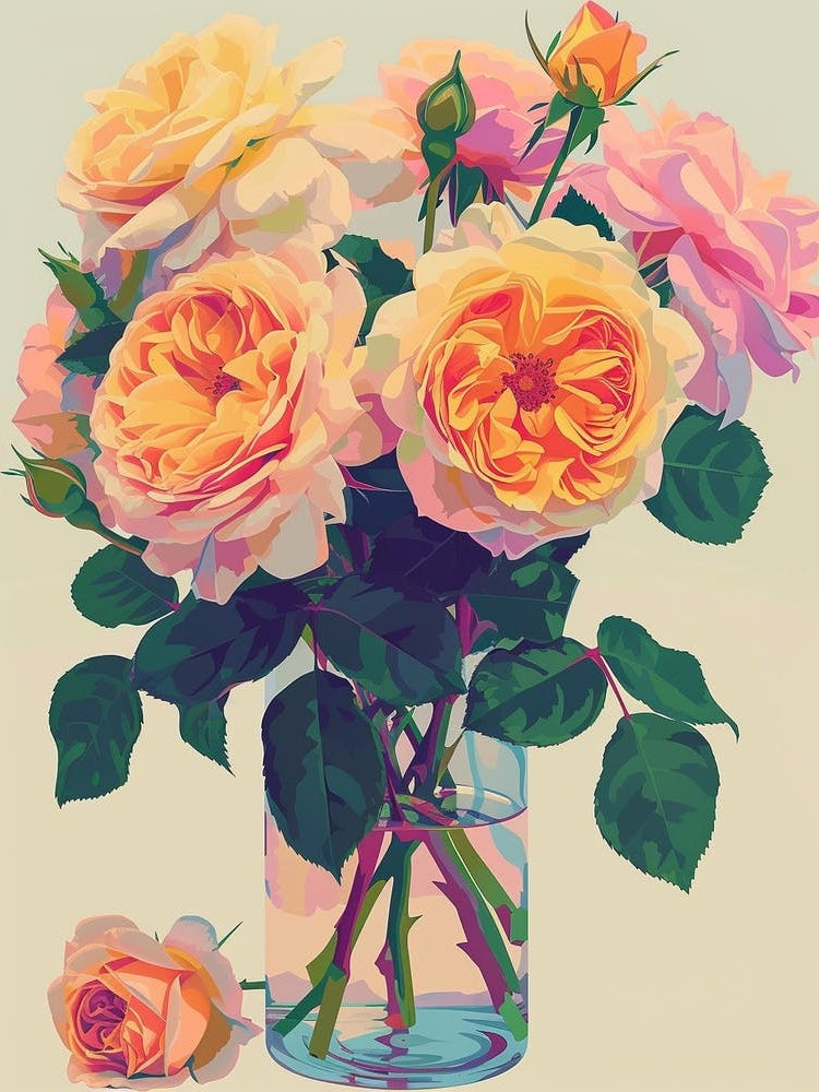 English Roses Painting Rose In A Vase 2