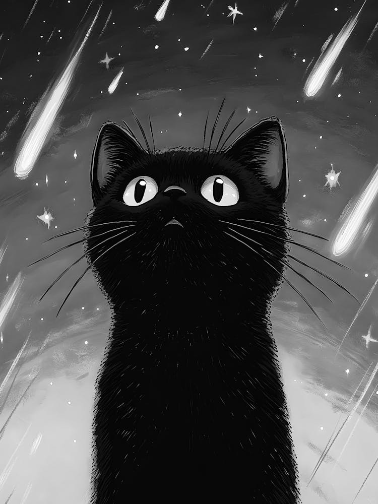 Black Cat In The Night Sky
