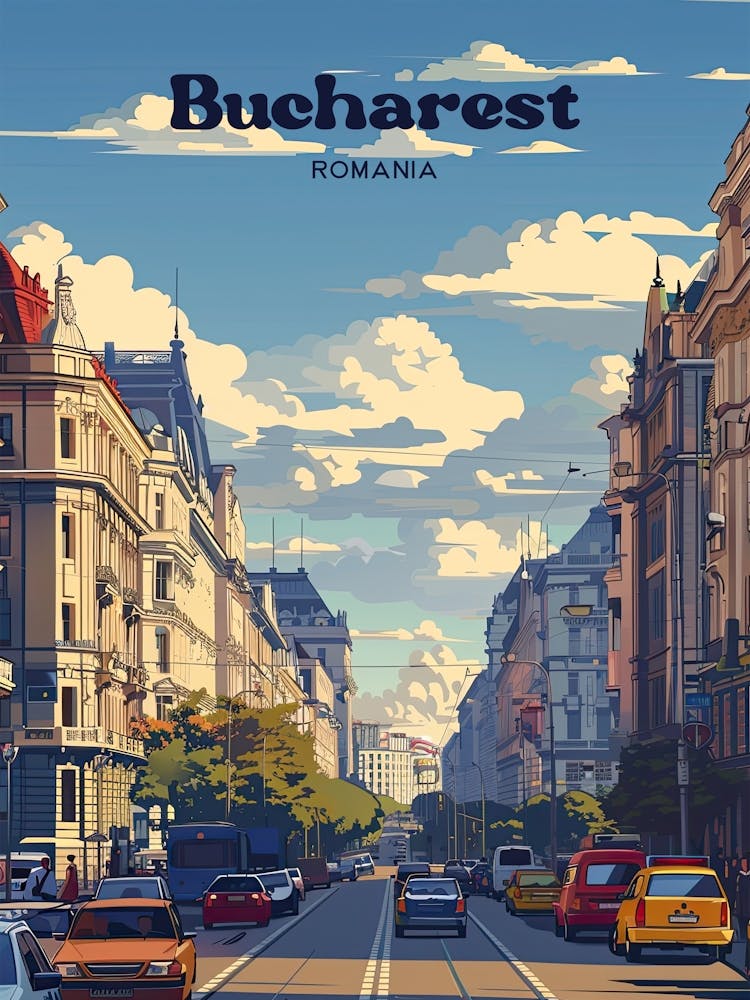 Bucharest Romania City Travel Art Illustration