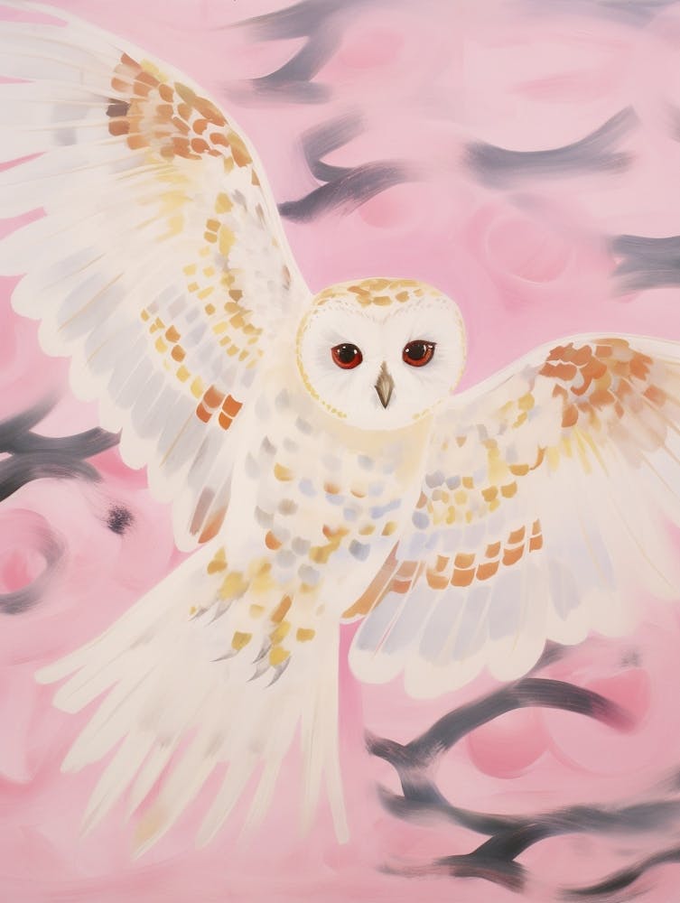 Pink Ethereal Bird Painting Owl 2