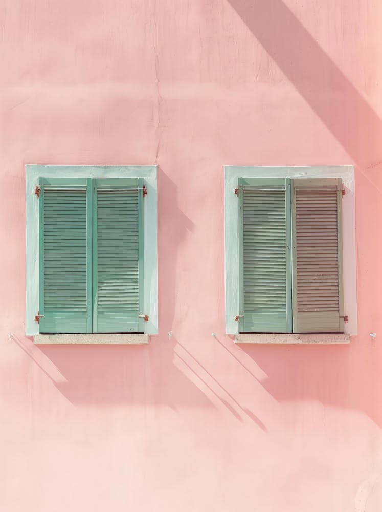 Pink Wall With Green Shutters 1