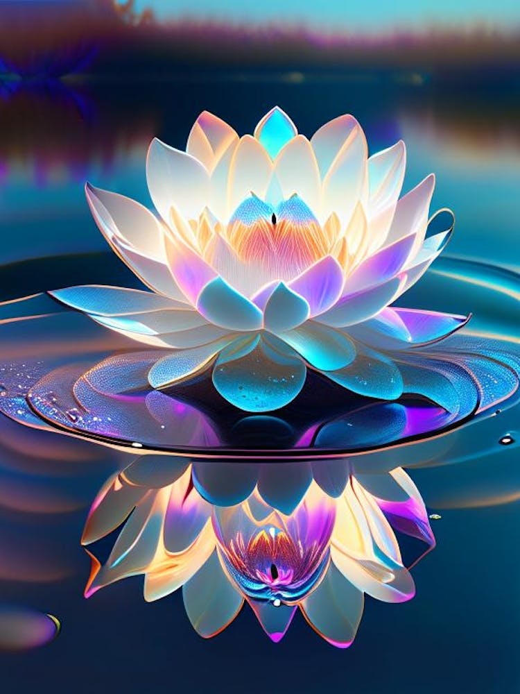Blooming Lotus Flower In Lake Holographic 6
