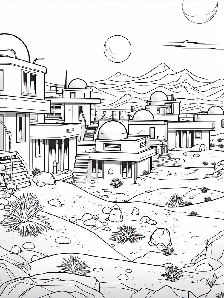Tatooine (Star Wars) Fantasy Inspired Line Art 1