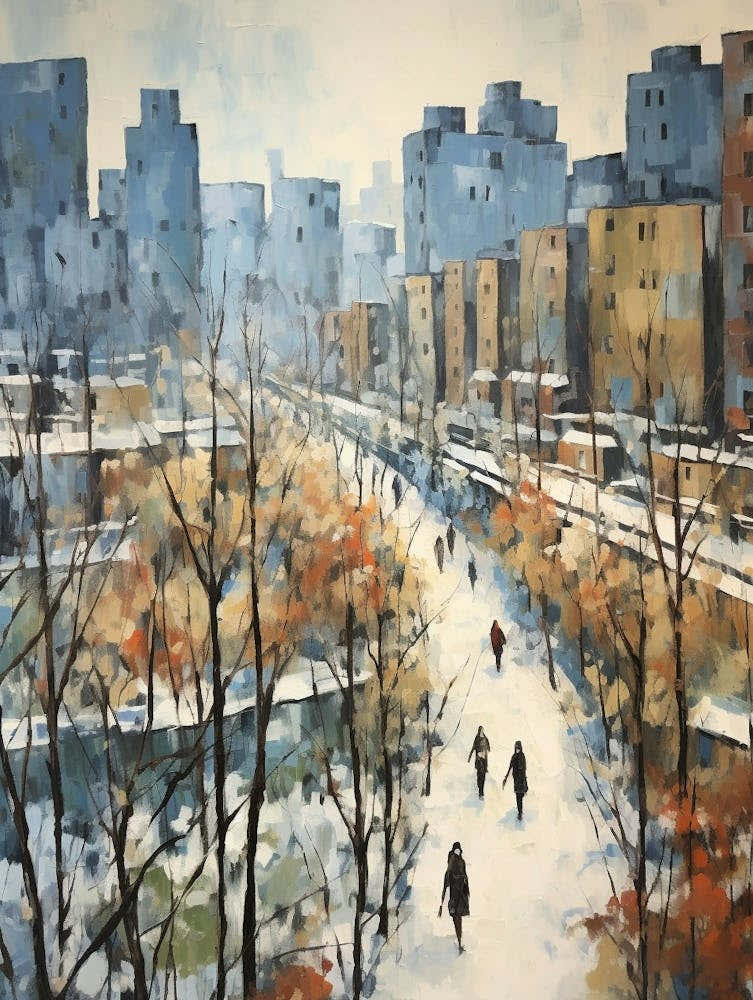 Winter City Park Painting High Line Park New York City 1