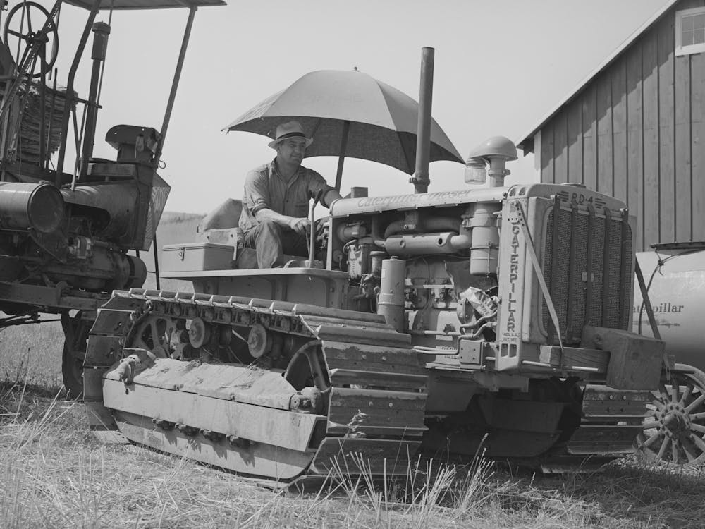 Caterpillar Tractor Used To Draw Combine In Wheat Field, Whitman County, Washington By Russell Lee