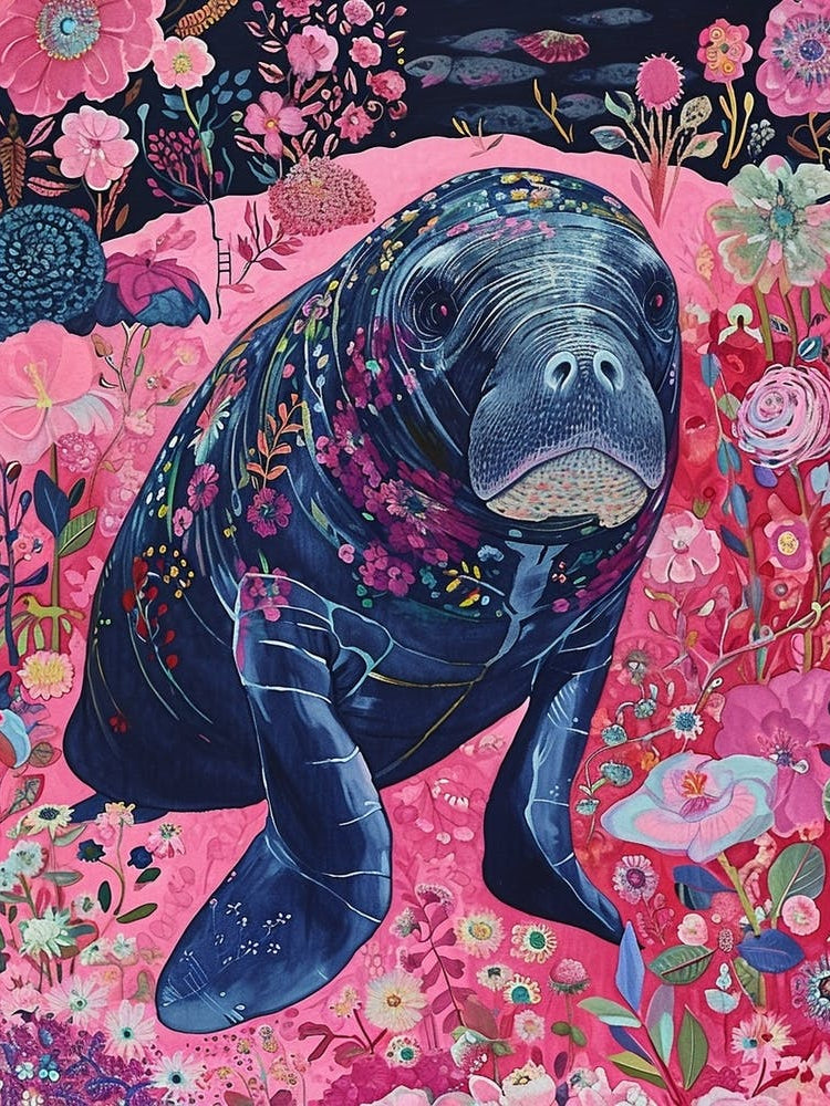 Floral Animal Painting Manatee 3