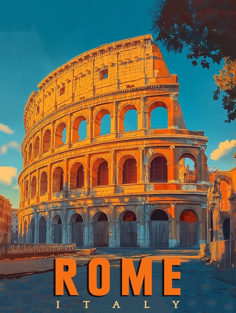 Vintage Rome Italy: Colosseum & Ancient Wonders Poster