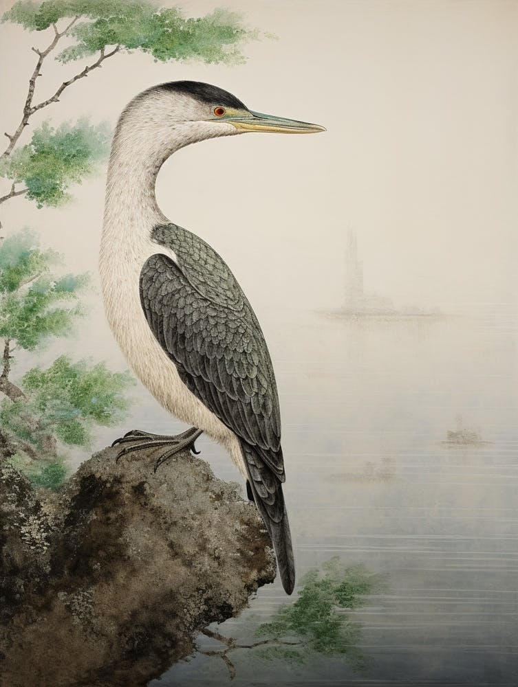 Peinture d'oiseau inspirée d'Ohara Koson Cormorant 4