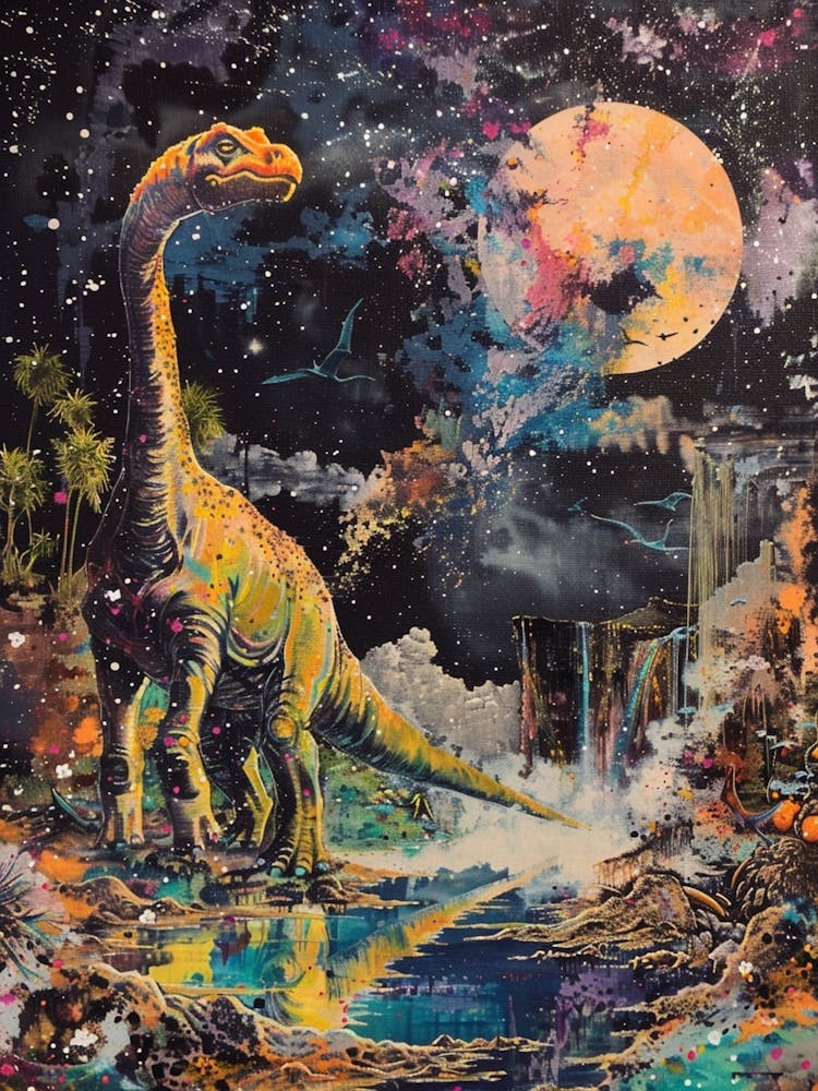 Dinosaur At Night Painting 1
