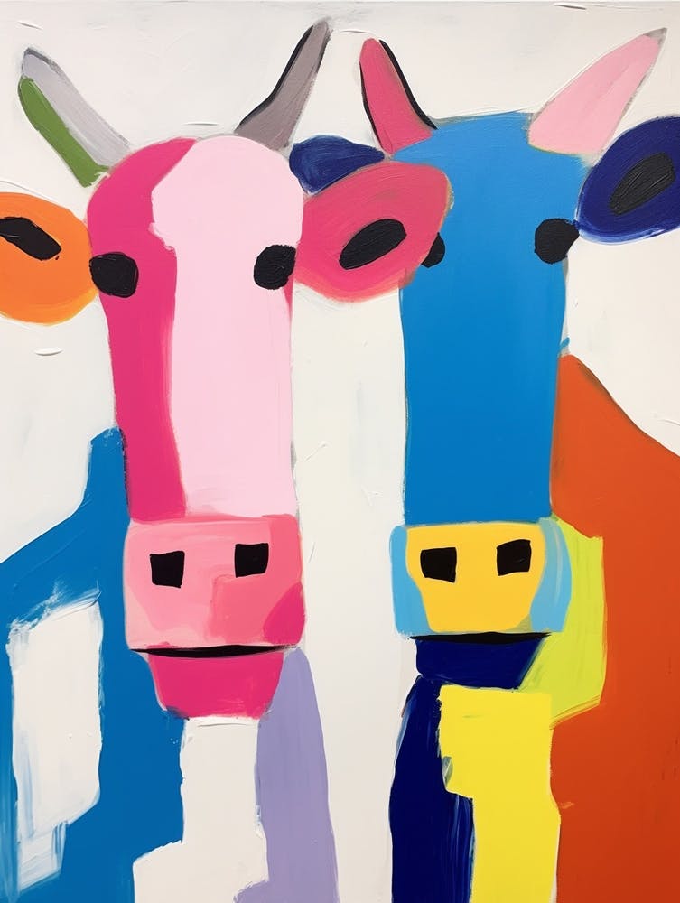 Colourful Kids Animal Art Cow 1