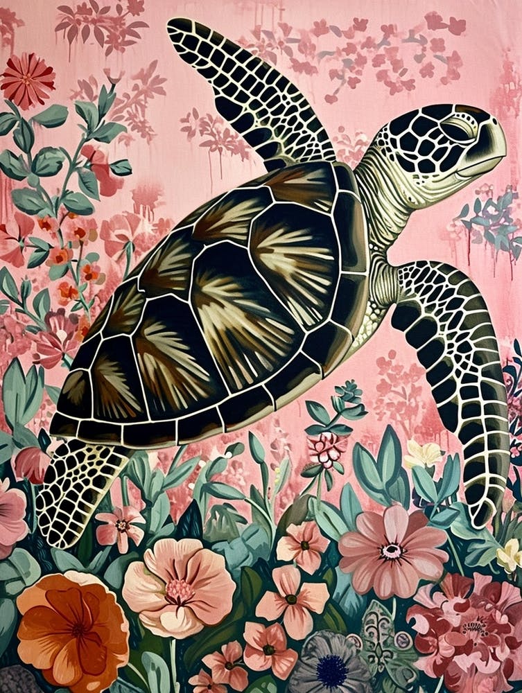 Floral Animal Painting Sea Turtle 3