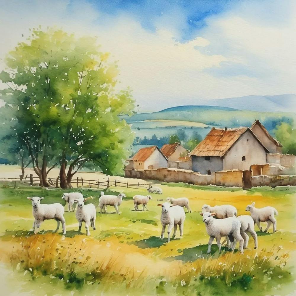 Watercolor Of Sheep