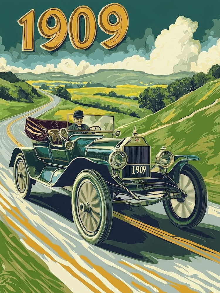 Aihrgdesign A Vintage Poster Of An Early Open Top Automobile 4