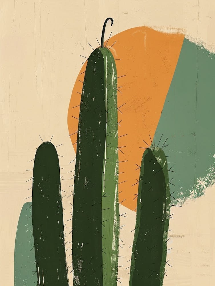 Fishhook Cactus Minimalist Abstract Illustration 4