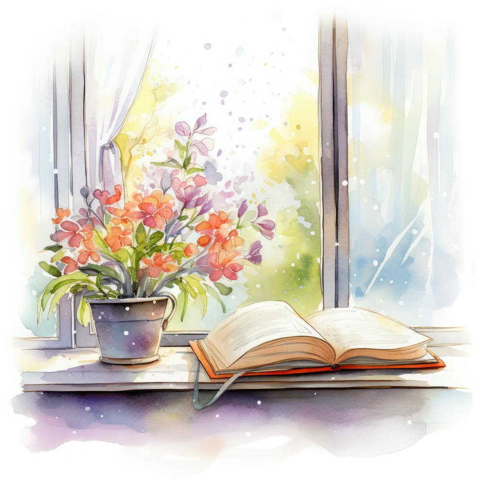 Aquarellbuch auf Fensterbank 1