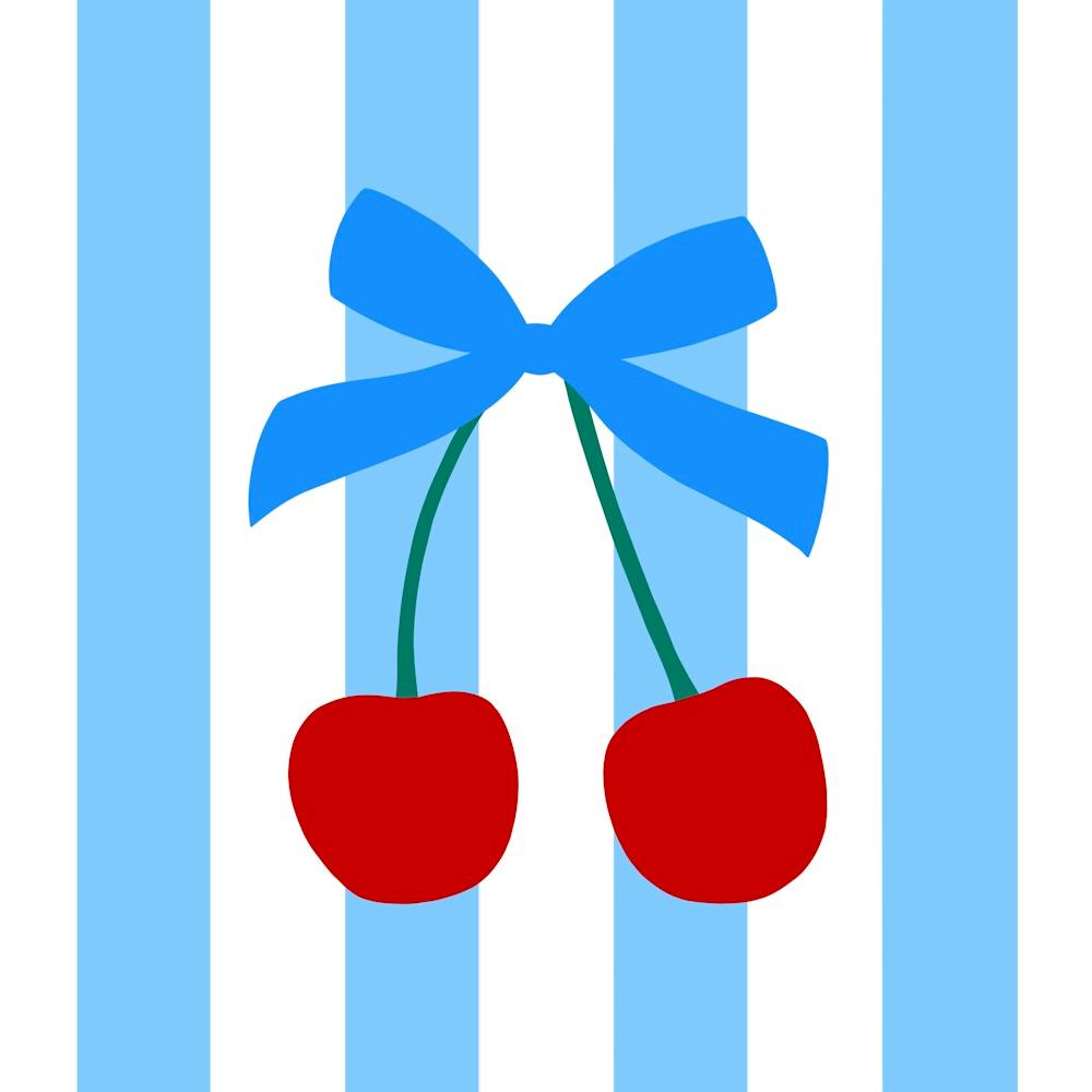 Cherries with Blue Bow and Stripes