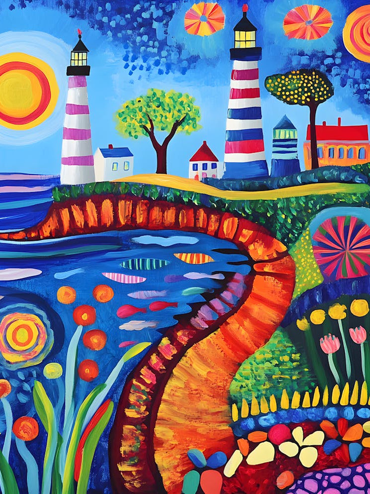 Colorful Surreal Landscape With Lighthouses