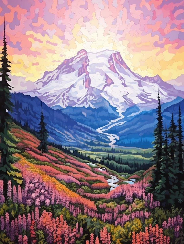 Mount Rainier National Park Retro Pop Art 12