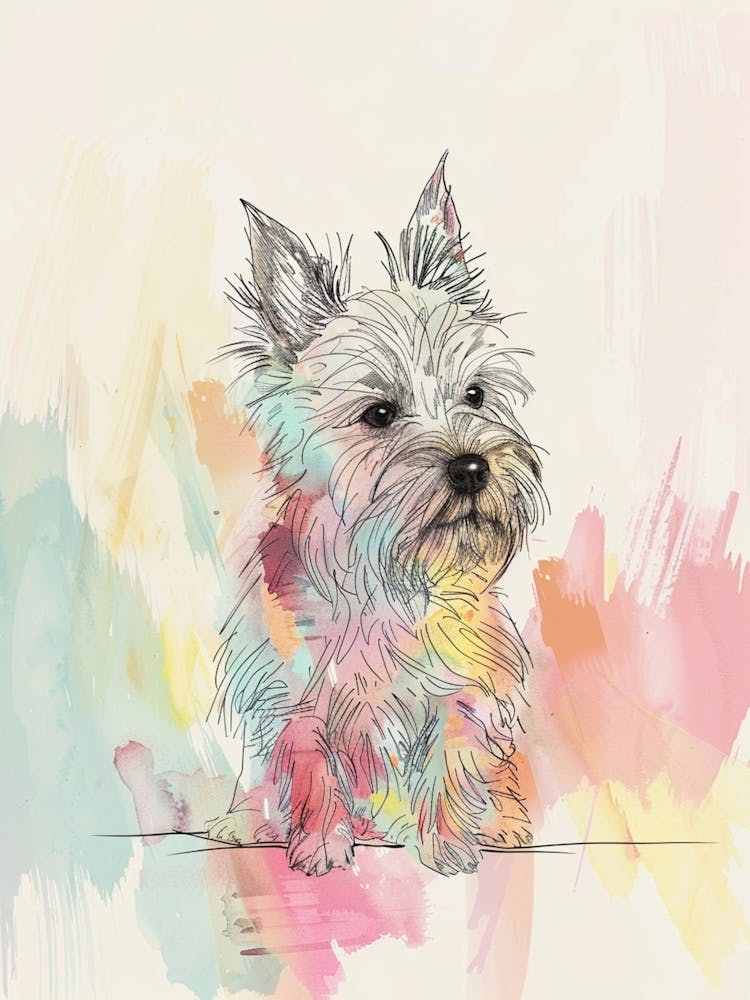 Pastel Watercolour Australian Terrier Dog Line Illustration 3
