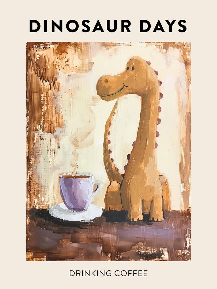 Dinosaur Drinking Coffee Poster 2