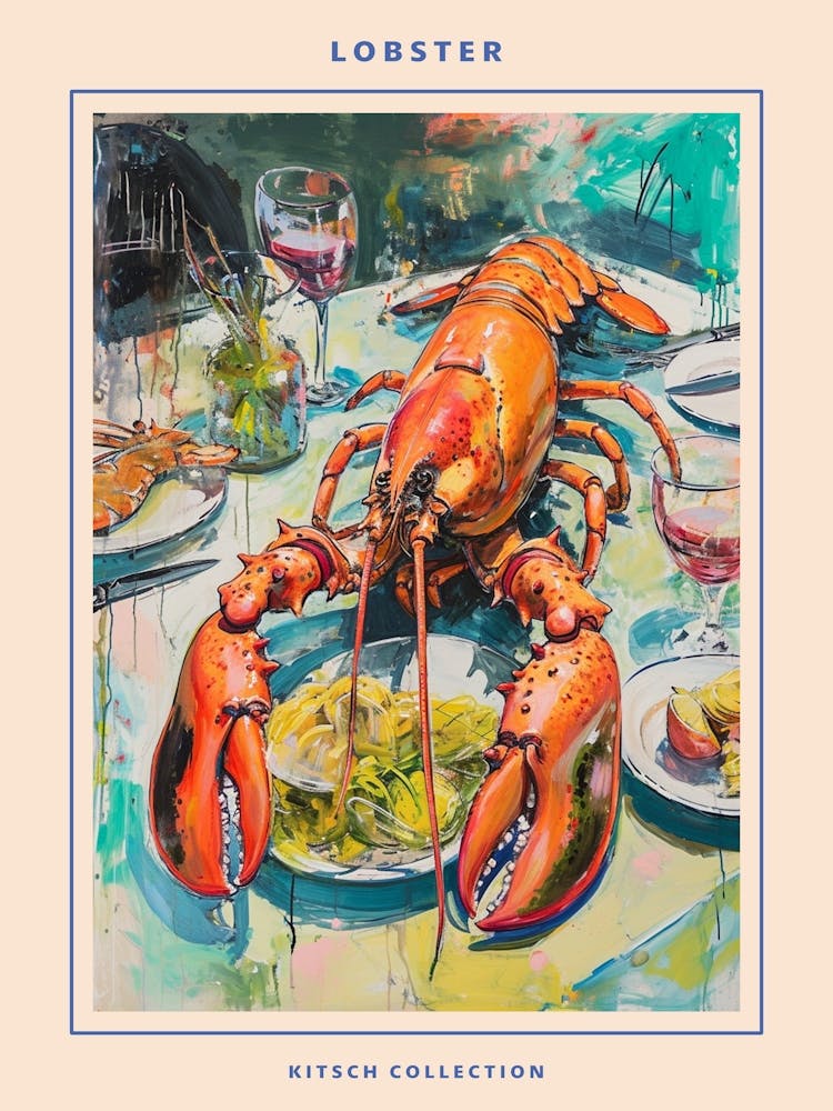 Kitsch Lobster Banquet Painting 2 Poster