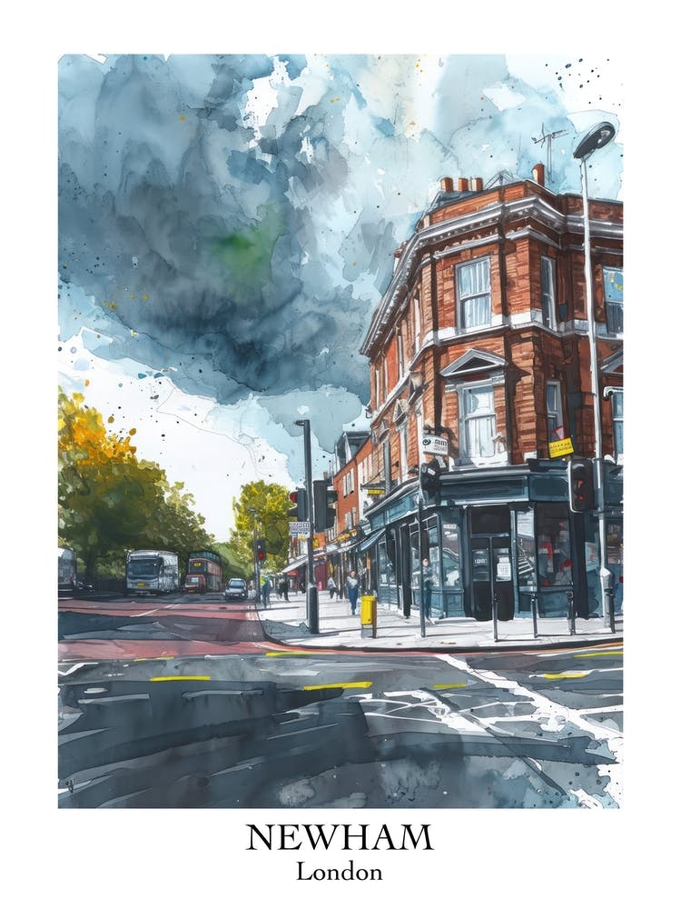Newham London Borough   Street Watercolour 3 Poster
