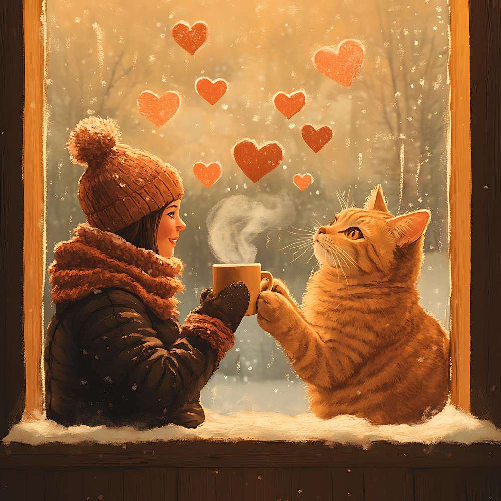 Cat and Person Sharing Hot Cocoa Artwork 6