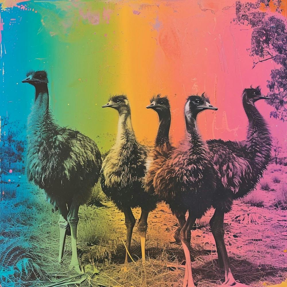 Rainbow Retro Ostrich Collage 2