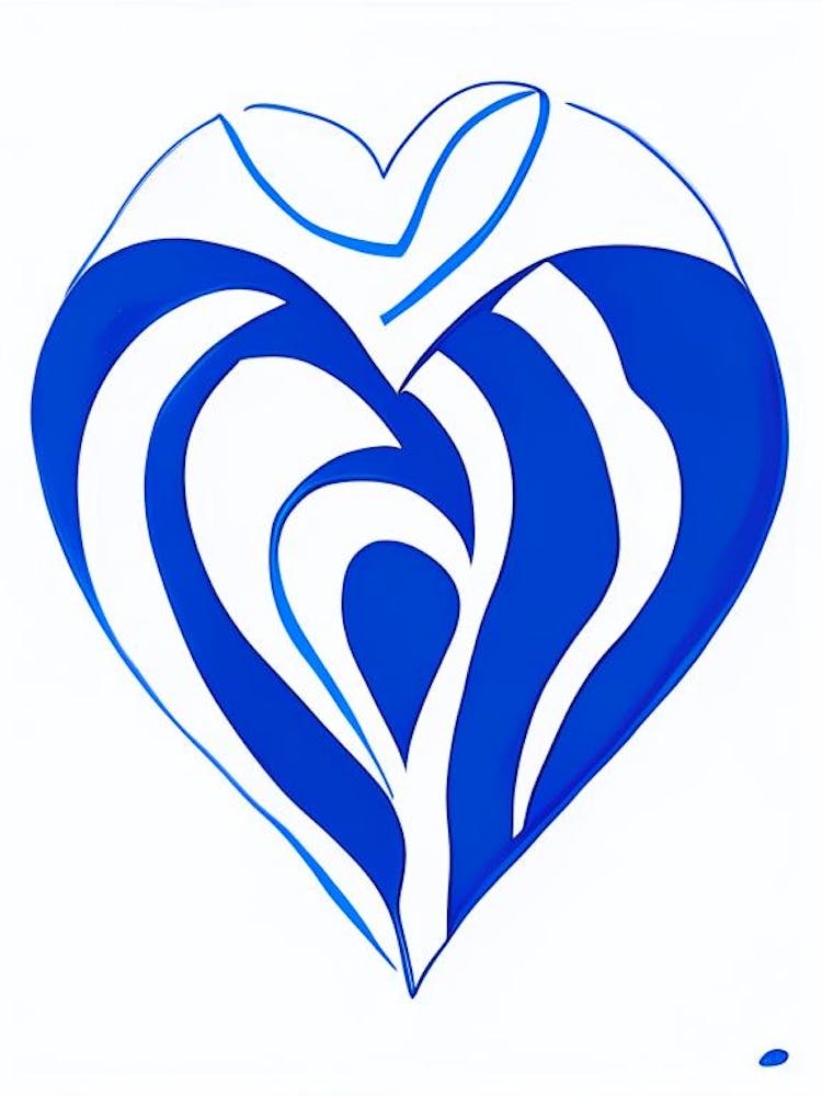 Joyful Heart Symbol Blue And White Line Drawing
