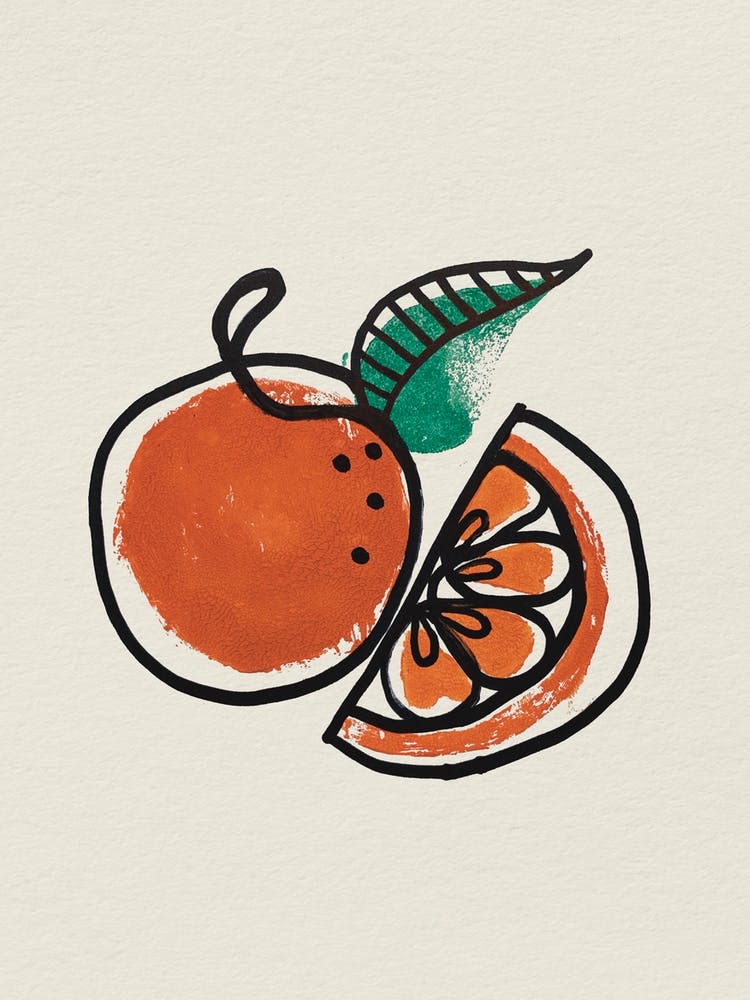 Abstract Orange Fruit Line Art Orange and Green