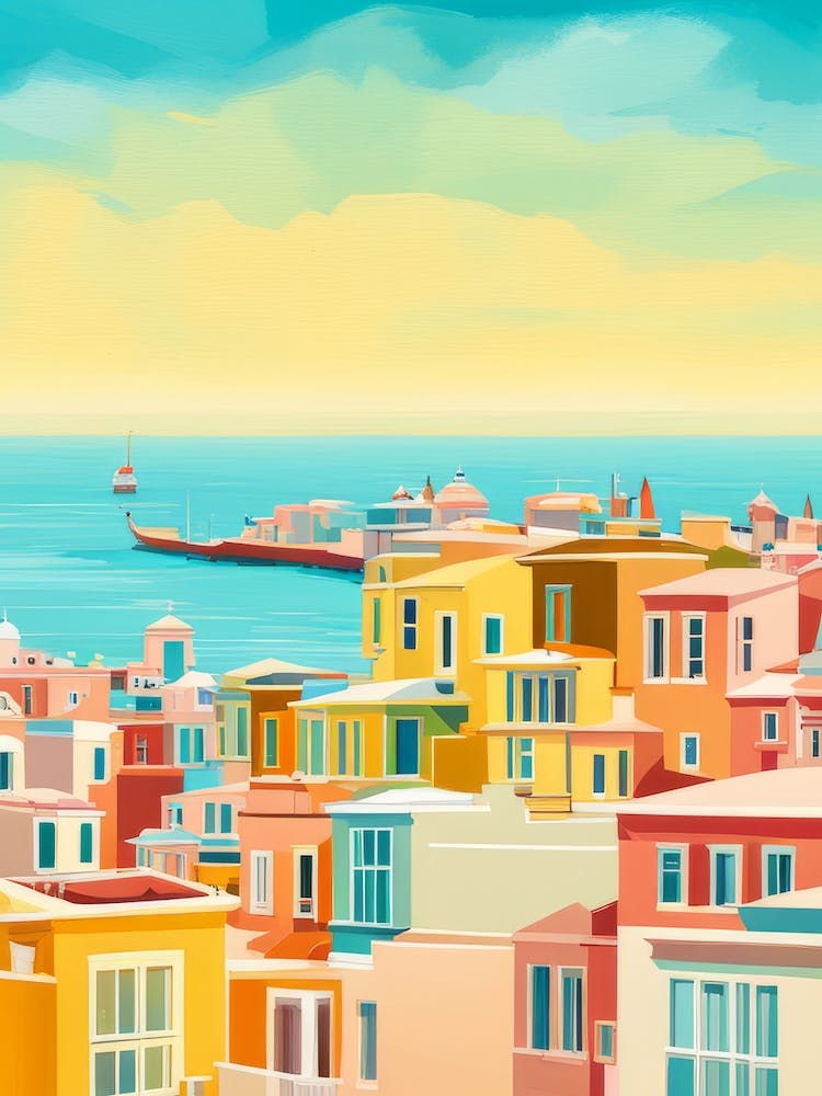 Bright Popping Yellow Red Pink Port Beach Ocean Marina Mediterranean