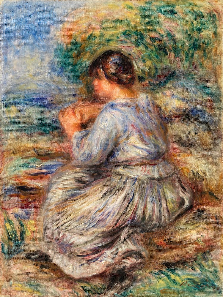 Girl Seated In A Landscape (1914), Pierre Auguste Renoir