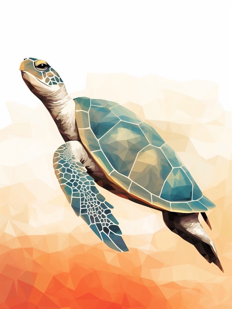 Geometric Blue And Orange Turtle