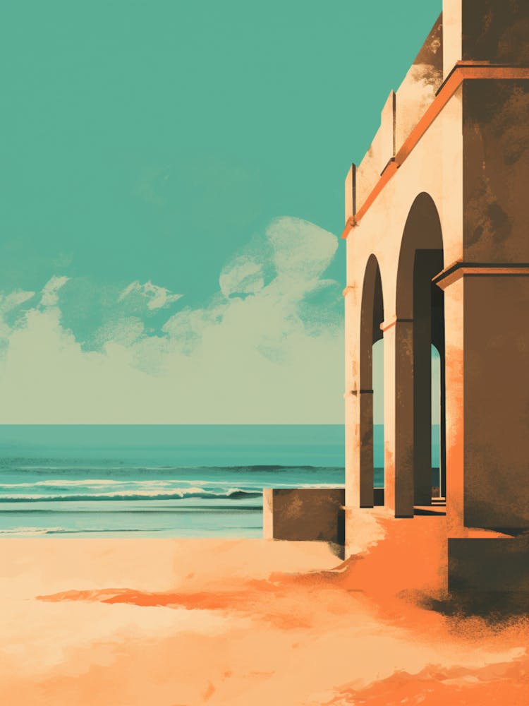 Abstract Illustration Of Hikkaduwa Beach Sri Lanka Orange Hues 1
